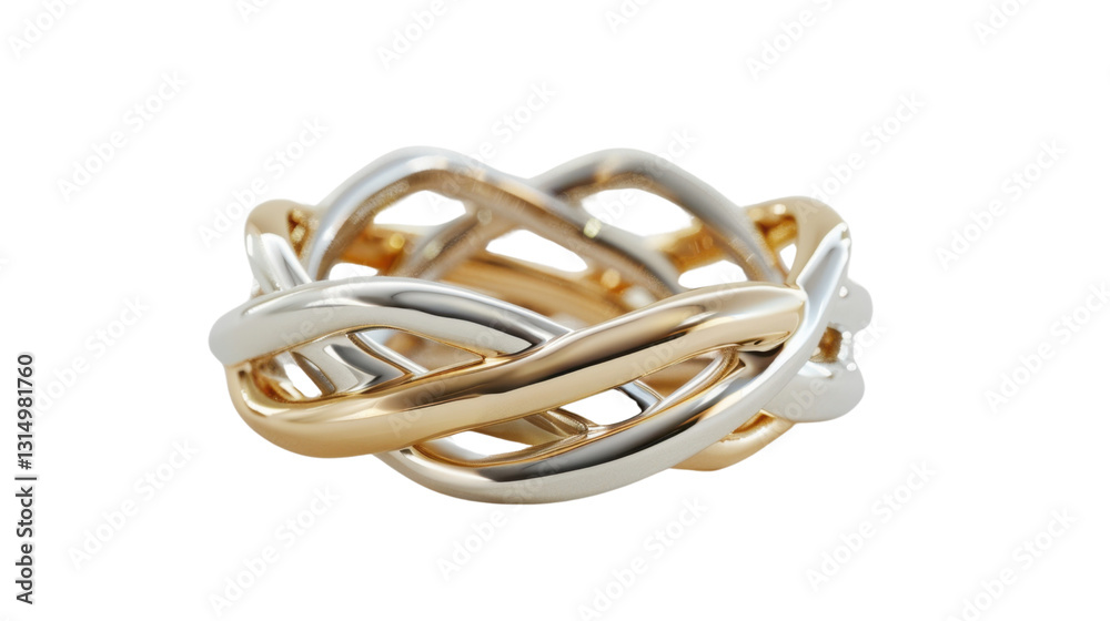 Intricate gold and silver ring intertwining on transparent background Intricate gold and silver ring intertwining on transparent background