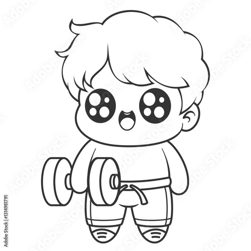 Boys doing weight lifting exercises, for coloring