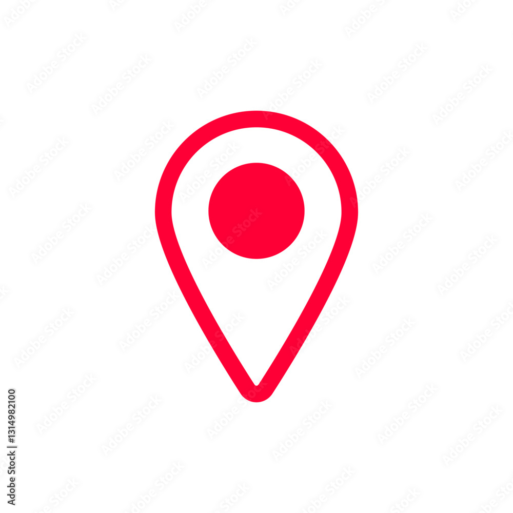 Simple red location pin icon used for navigation in maps and various gps navigation services. Simple red location pin icon used for navigation in maps and various gps navigation services.