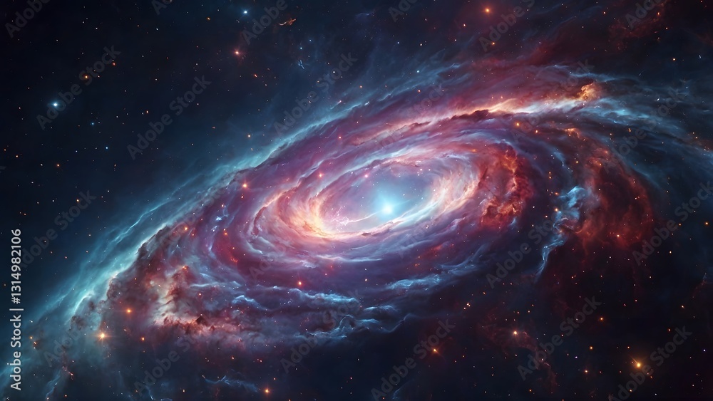 Fototapeta premium Majestic Spiral Galaxy Illuminated by Vibrant Colors in the Vastness of Space