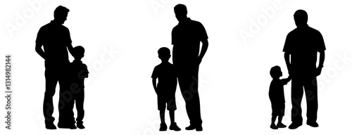 Set of father and child silhouettes, family bonding concept