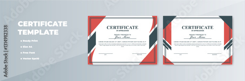 Modern A4 certificate templates; red, grey design; ready print