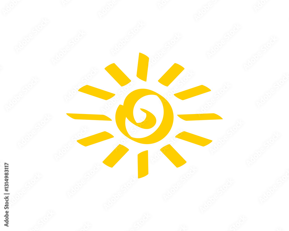 Simple yellow sun icon with big center and bright rays, showing warmth and energy in design. Simple yellow sun icon with big center and bright rays, showing warmth and energy in design.