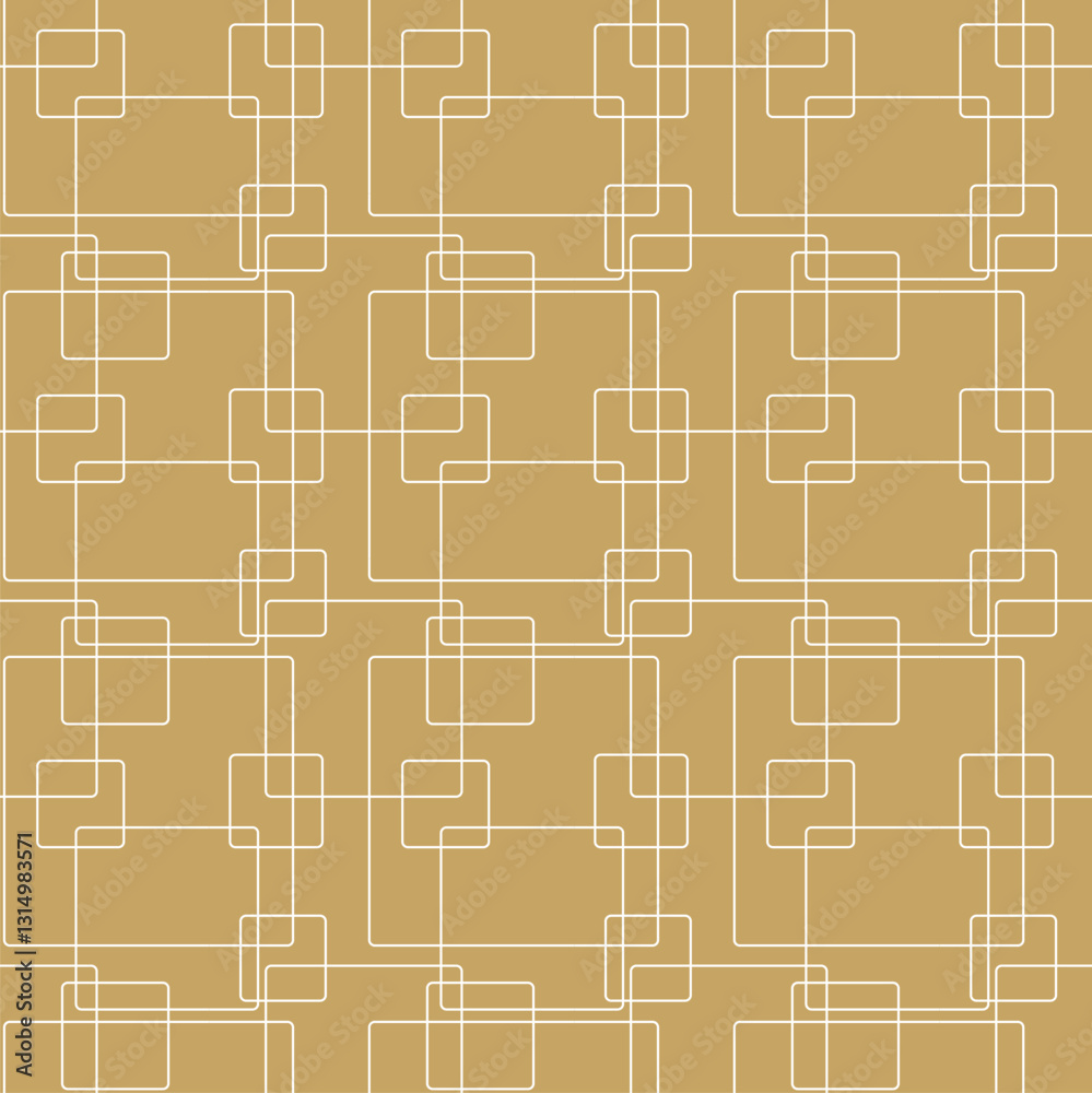 Obraz premium Abstract geometric pattern with squares, crosses, stripes, lines. Seamless vector background. White and gold ornament. Modern reticulated graphic design.