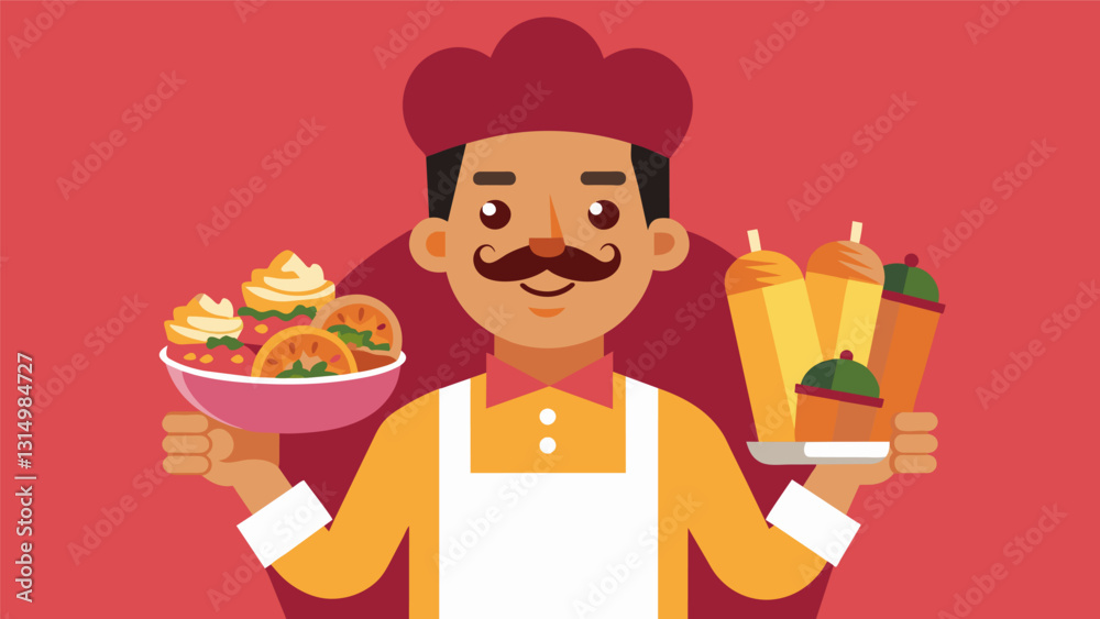 The taco stands owner proudly displayed his perfectly carved shawarmastyle al pastor meat served with warm tortillas and a variety of delicious toppings.. Vector illustration The taco stands owner proudly displayed his perfectly carved shawarmastyle al pastor meat served with warm tortillas and a variety of delicious toppings.. Vector illustration