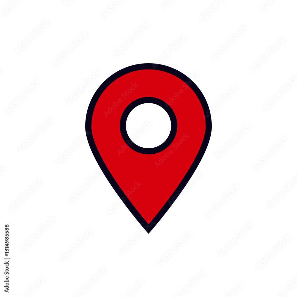 Red map pin icon used to mark locations on maps for navigation and digital map services. Red map pin icon used to mark locations on maps for navigation and digital map services.