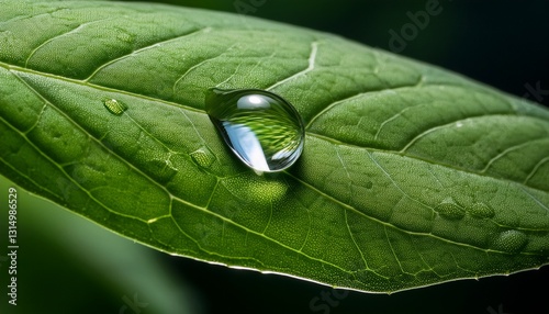 a close up of a green leaf with a single water droplet perched on it showcasing the vibrant texture and details of the leaf s surface ideal for themes of nature freshness