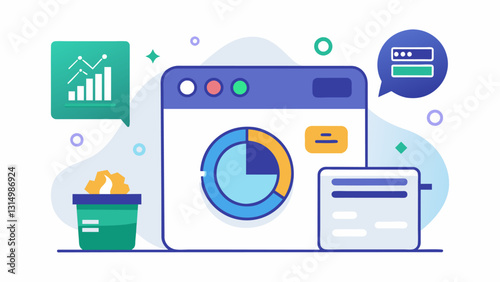 The laundry machine sends a notification when a load is finished and suggests the best time to switch it to the dryer based on energy usage data.. Vector illustration