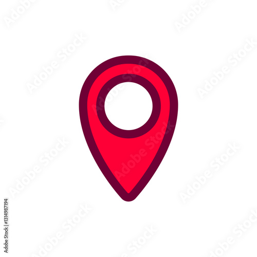 A red and pink pin symbolizes location. common in maps for navigation and identifying places.