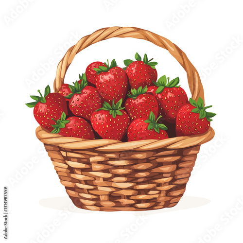 2D flat vector illustration Basket of freshly picked strawberries icon isolated on a white background.

