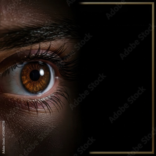 Close up of a young adult man's brown eye
