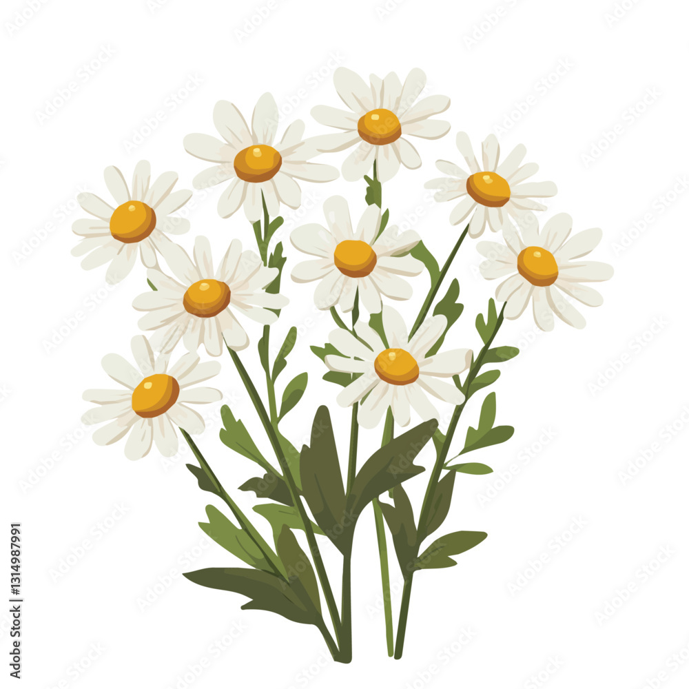 2D flat vector illustration A bouquet of freshly picked daisies icon isolated on a white background.
2D flat vector illustration A bouquet of freshly picked daisies icon isolated on a white background.