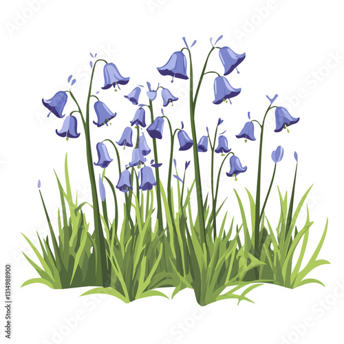 2D flat vector illustration field of blooming bluebells icon isolated on a white background.


