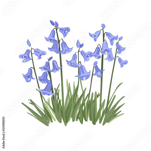 2D flat vector illustration field of blooming bluebells icon isolated on a white background.


