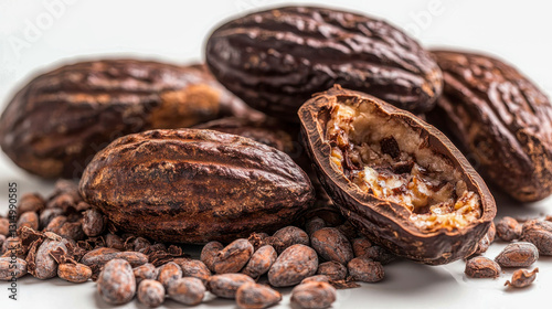 Wallpaper Mural Cocoa pods and cocoa beans displayed against a white background, showcasing texture and natural details Torontodigital.ca