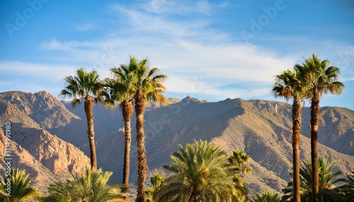 palm trees with mountain range background in la quinta california in the coachella valley