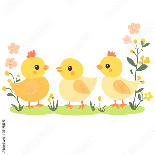 2D flat vector illustration Baby chicks in the spring icon isolated on a white background.

