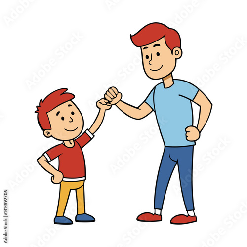 A heartwarming moment of connection between a father and son sharing a fist bump. Their gesture symbolizes trust, bond, and mutual respect, reflecting love and unity between them.