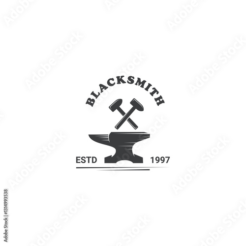 Blacksmith vintage retro logo design iron anvil casting