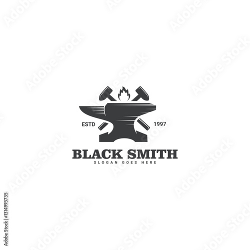 Blacksmith vintage retro logo design iron anvil casting