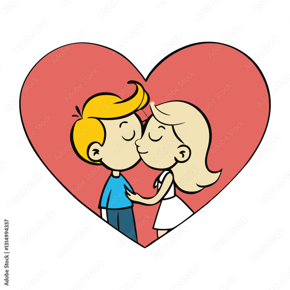 A romantic coloring page featuring a couple sharing a kiss within a heart shape. The design captures love and intimacy, inviting creative expression and a warm, affectionate vibe. A romantic coloring page featuring a couple sharing a kiss within a heart shape. The design captures love and intimacy, inviting creative expression and a warm, affectionate vibe.
