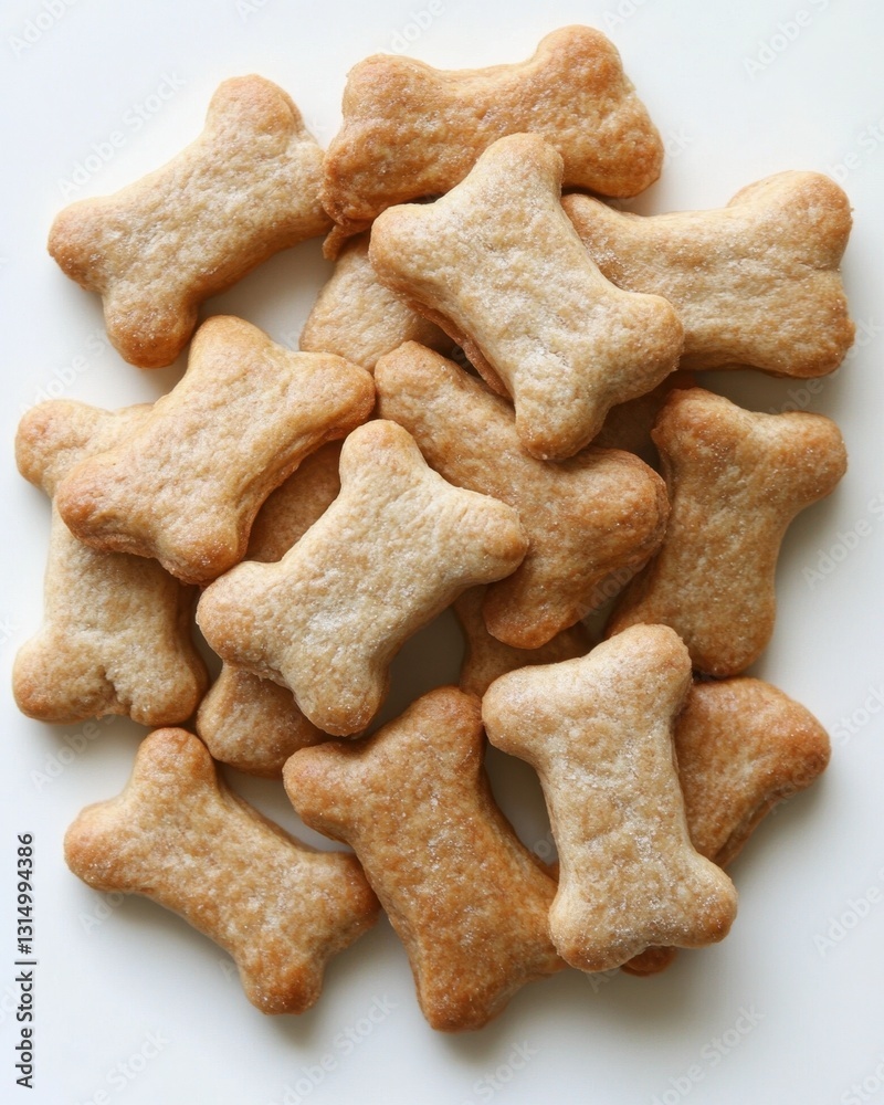 Delightful pile of bone shaped dog biscuits on a white background perfect for pet treat ads Delightful pile of bone shaped dog biscuits on a white background perfect for pet treat ads