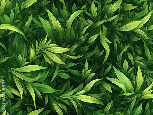 Seamless Pattern - Seamless pattern of lush green leaves, digitally rendered with a painterly effect.