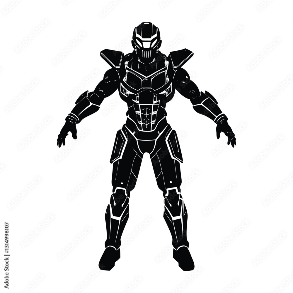 Advanced exoskeleton suit in action flat vector with white background Advanced exoskeleton suit in action flat vector with white background