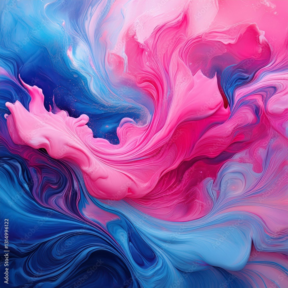 Fototapeta premium pink and blue paints are swirling together creating an abstract pattern with a dynamic and artistic feel suitable for backgrounds and design projects