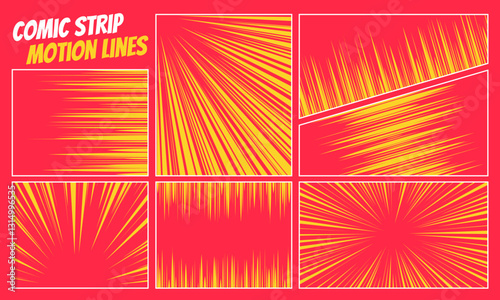 Speed lines with high energy motion effect set. Bright radial streaks and glowing trails create futuristic acceleration effect. Ideal for comic books, anime and superhero designs.