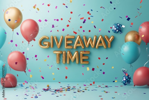 Bright and festive giveaway celebration with colorful balloons and confetti