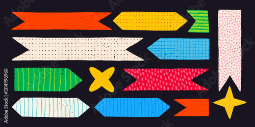 Paper bookmarks and stickers in various shapes and styles.