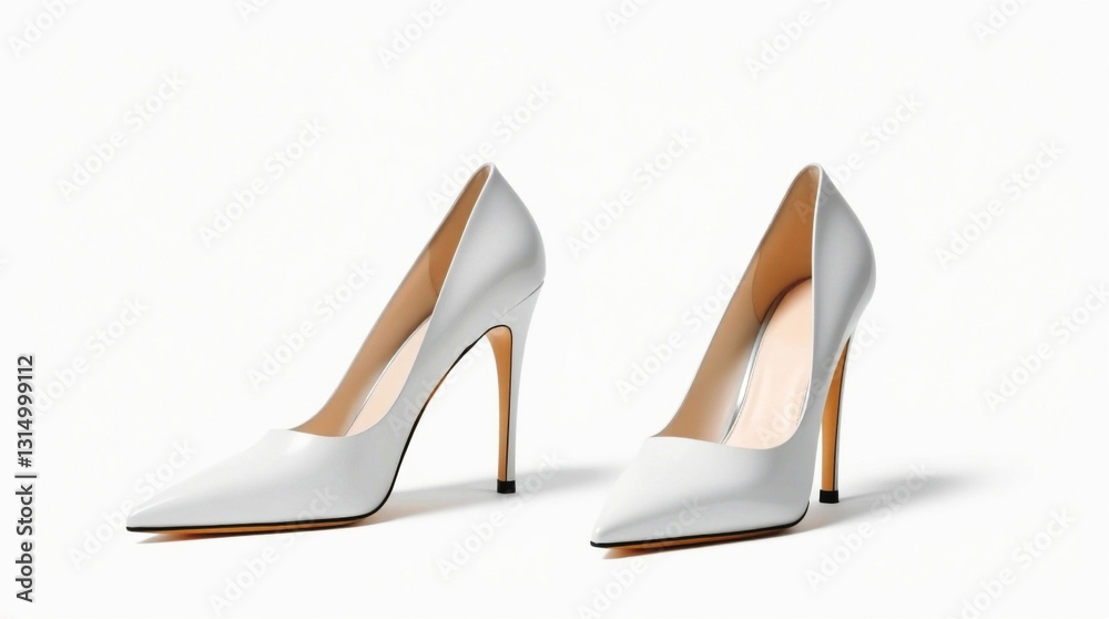 Stylish white high-heeled shoes with copy space Stylish white high-heeled shoes with copy space
