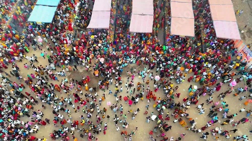 drone shot of chhat pooja crowd in bihar Video