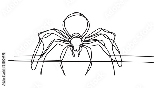 Continuous one single minimal line drawing spider