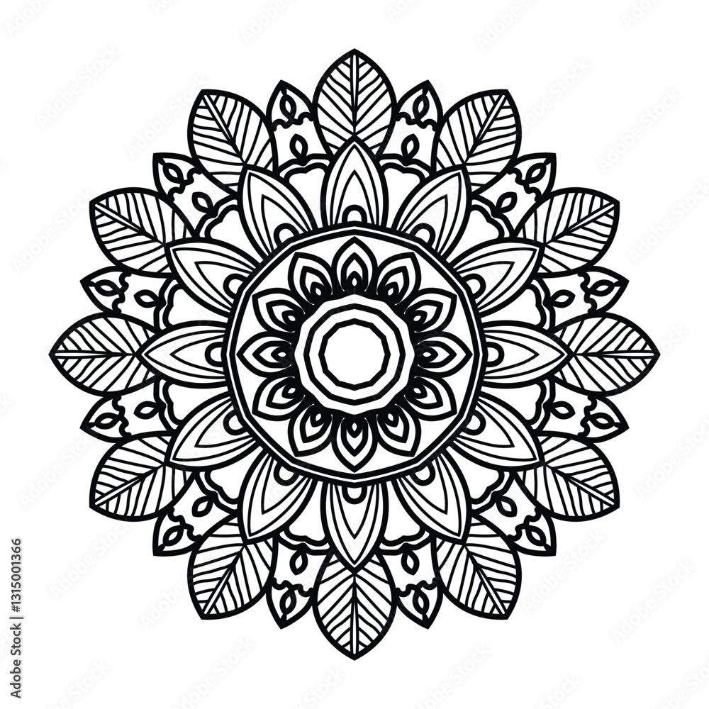 Circular pattern in form of mandala with flower for Henna, Mehndi, tattoo, decoration. Decorative ornament in ethnic oriental style. Circular pattern in form of mandala with flower for Henna, Mehndi, tattoo, decoration. Decorative ornament in ethnic oriental style.