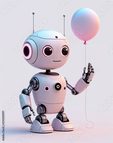 Cute Child-Like Robot with Balloon Clipart