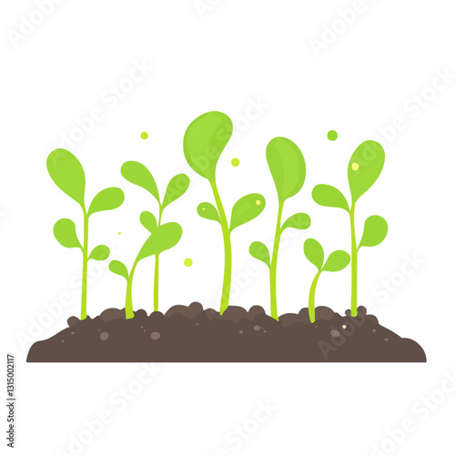 2D flat vector illustration Fresh green sprouts in a garden bed icon isolated on a white background.

