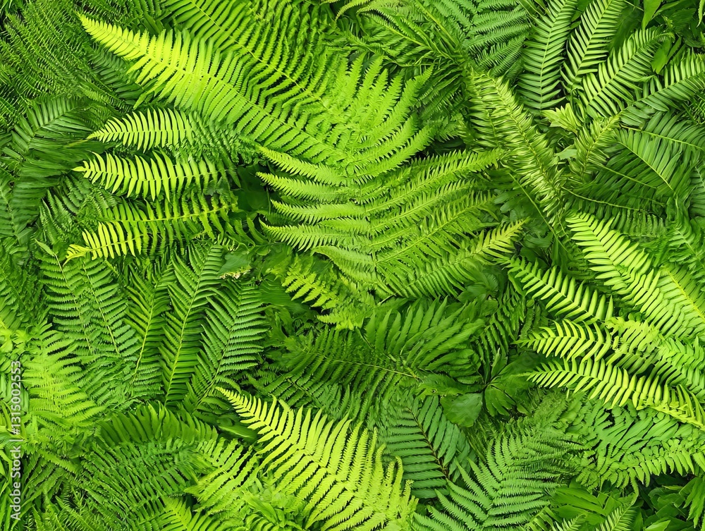 Seamless Pattern - Lush green fern fronds fill the frame in a dense, textured natural pattern. Seamless Pattern - Lush green fern fronds fill the frame in a dense, textured natural pattern.