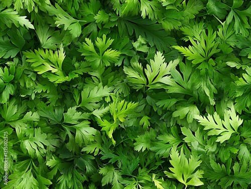 Seamless Pattern - Vibrant field of lush green parsley, filling the frame with fresh foliage.