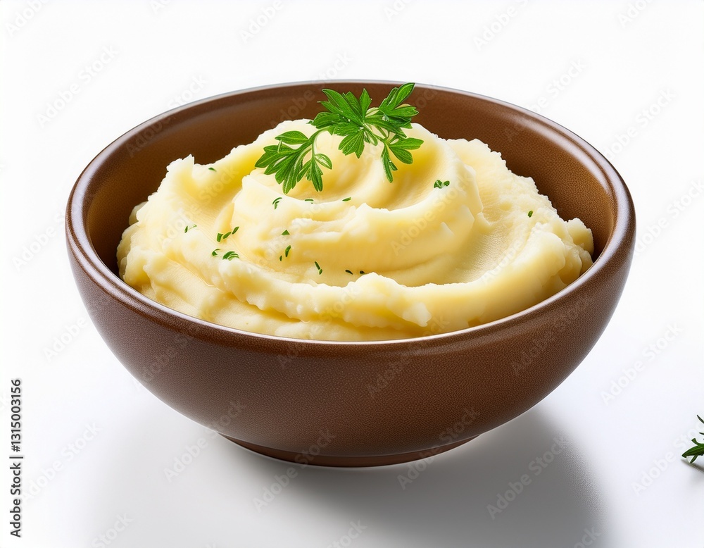 creamy mashed potatoes in a bowl on white background