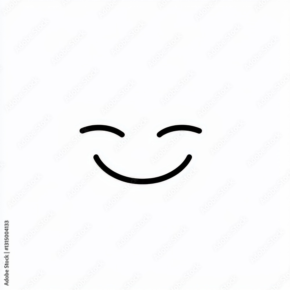 Simple and Minimalist Happy Face Drawing with Curved Smile and Closed Eyes on a White Background Simple and Minimalist Happy Face Drawing with Curved Smile and Closed Eyes on a White Background