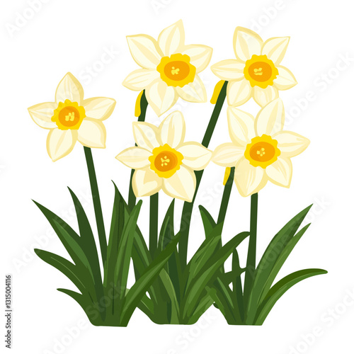 2D flat vector illustration Freshly bloomed daffodils in a garden icon isolated on a white background.

