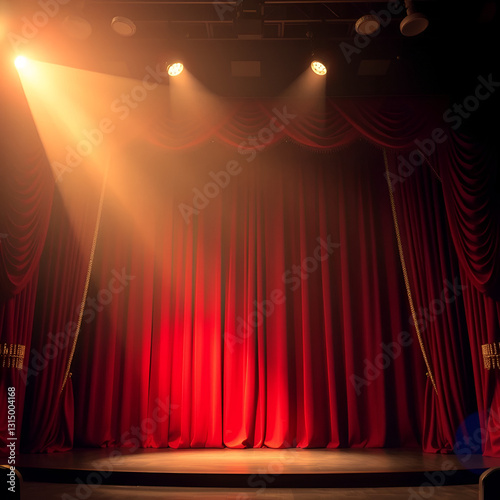 Vaudeville Theater Setting, A retro vaudeville theater stage with elaborate drapes and spotlights, giving a sense of historic performance grandeur.