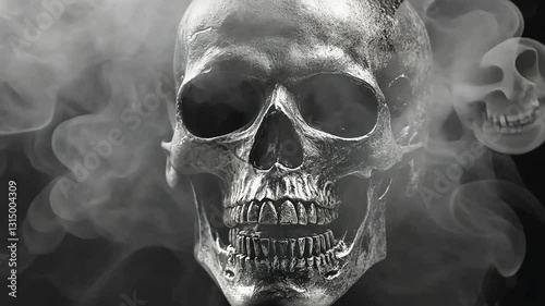 Eerie Still Life: Skull Enveloped in Smoke