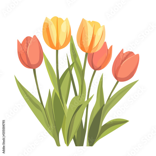 2D flat vector illustration Freshly bloomed tulips icon isolated on a white background.


