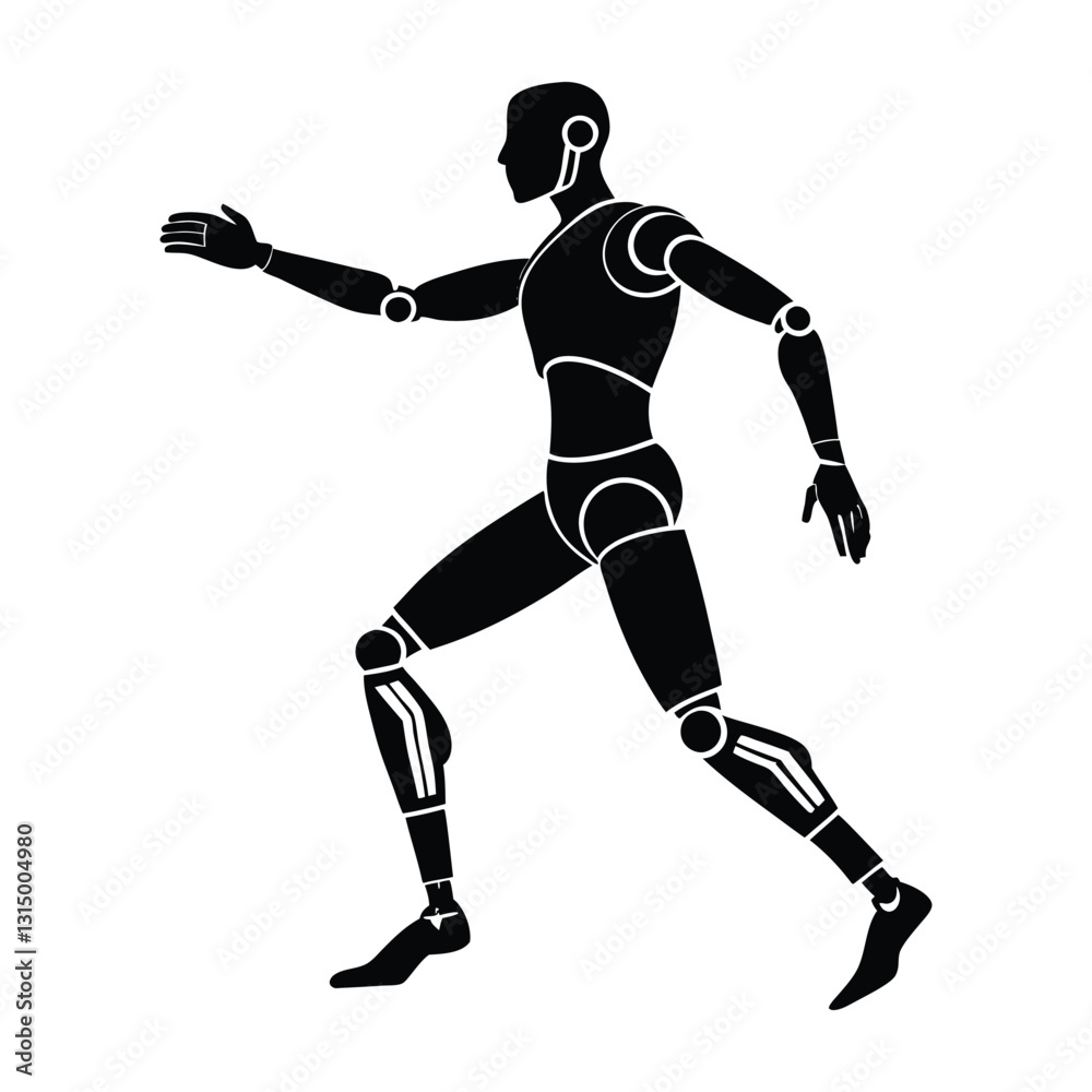 AI powered prosthetic limb in motion flat vector on white background AI powered prosthetic limb in motion flat vector on white background