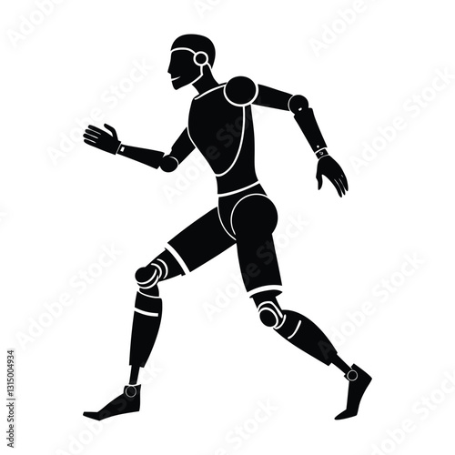 AI powered prosthetic limb in motion flat vector with white background