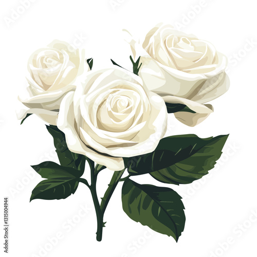 2D flat vector illustration Freshly bloomed white roses icon isolated on a white background.

