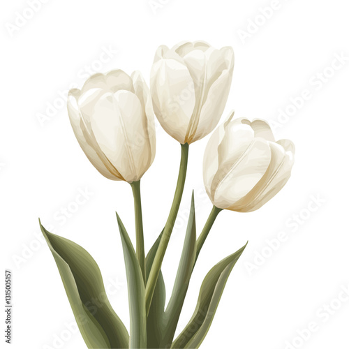 2D flat vector illustration Freshly bloomed white tulips icon isolated on a white background.

